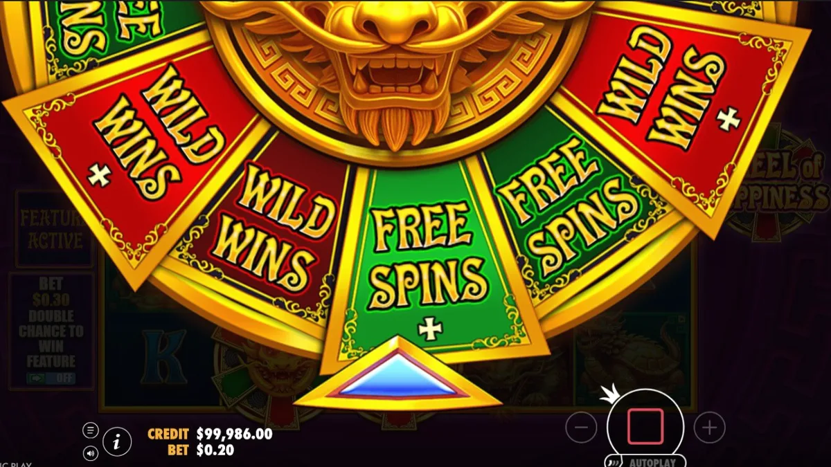 Tampilan antarmuka slot Wheel of Happiness pada layar ponsel pintar